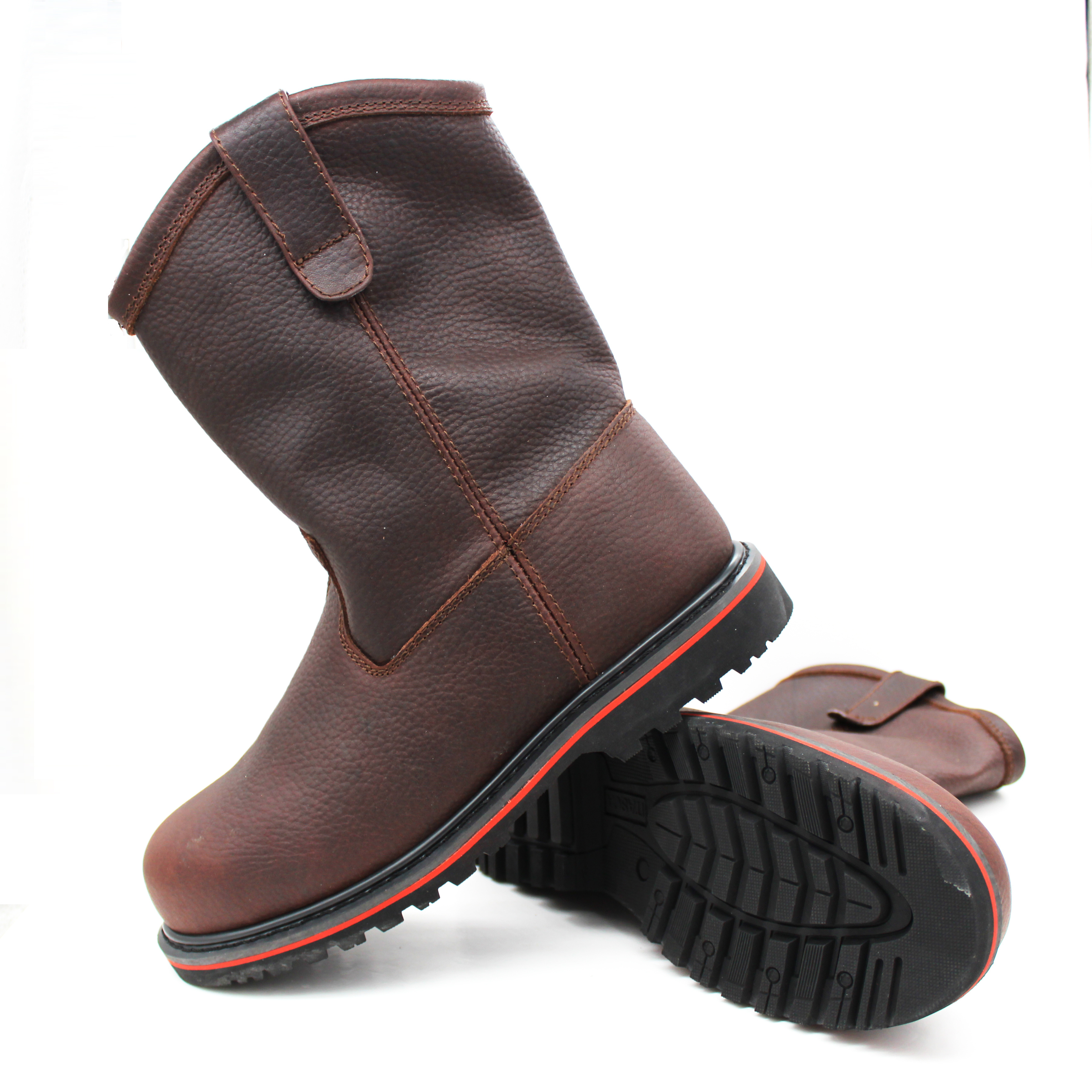 European western cowboy  brown color cow leather steel toecap Goodyear safety boots S3 for construction workers