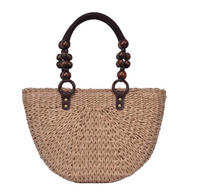 2024 factory wholesale luxury seaside straw beach handbag bamboo balls handle, new fashion design woman handbag bag holiday