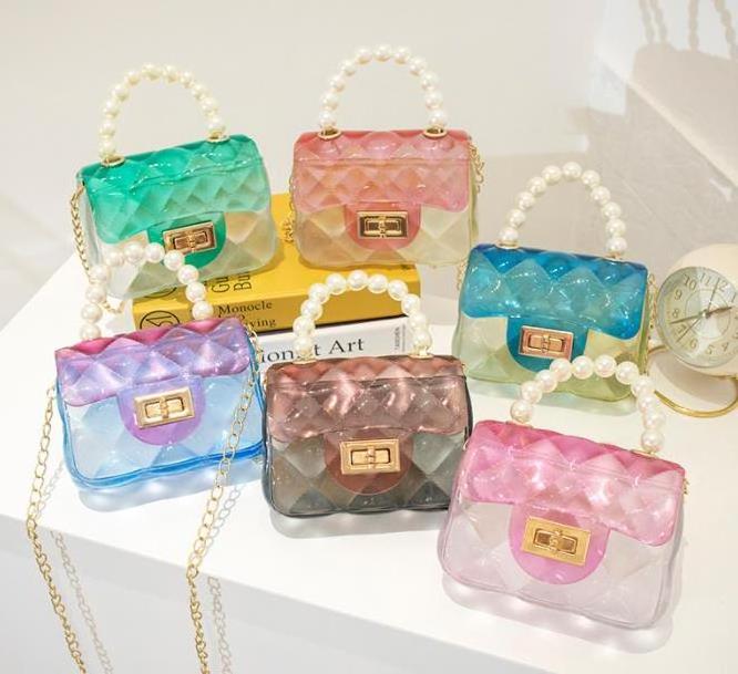 2022 wholesale pretty girls sling bag summer clear shoulder bag, mini rainbow color clear jelly girl's bag sling messenger pouch