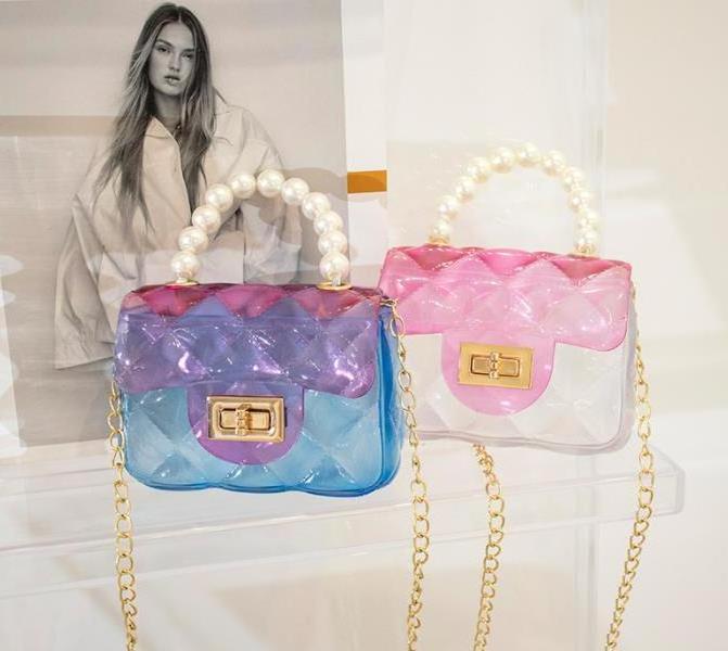 2022 wholesale pretty girls sling bag summer clear shoulder bag, mini rainbow color clear jelly girl's bag sling messenger pouch