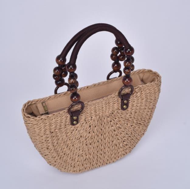 2024 factory wholesale luxury seaside straw beach handbag bamboo balls handle, new fashion design woman handbag bag holiday