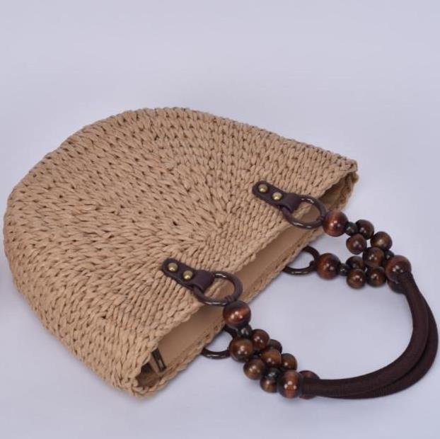 2024 factory wholesale luxury seaside straw beach handbag bamboo balls handle, new fashion design woman handbag bag holiday