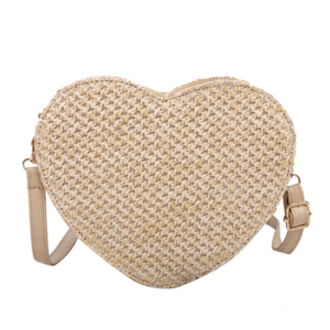 2022 wholesale heart shape straw beach bag sling bag woman, designer love lady handbag straw pouch rattan bag