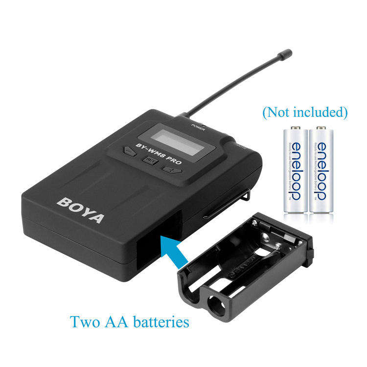 BOYA BY-WM8 Pro-K1 UHF Dual-Channel Lavalier Wireless Microphone with LCD Screen on DSLR Camera for Interview/Video/Recording