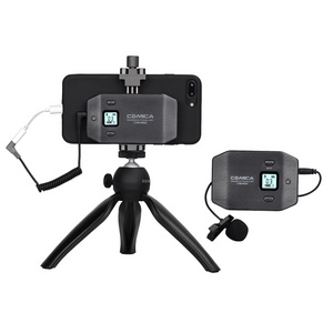 Interview handheld Microphone Comica CVMWS50(C) 6 Channels Wireless Lapel Mic for Video/News with tripod table and lcd screen