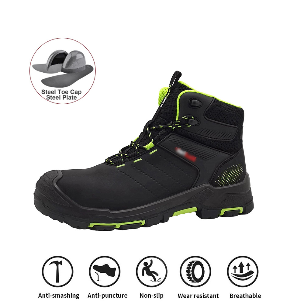 Wholesale Custom Black leather prevent puncture Safety Shoes Work Boots for Men Steel Toe Waterproof