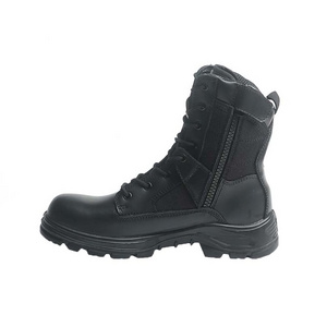 High-cut Comfortable Black Leather Tactical Boots with Zipper Combat Safety Shoes for Men