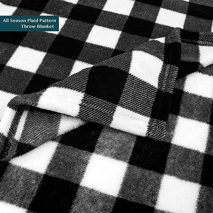 Buffalo Plaid Throw Blanket for Sofa Couch Soft Flannel Fleece White Black Checker Plaid Pattern Decorative Throw