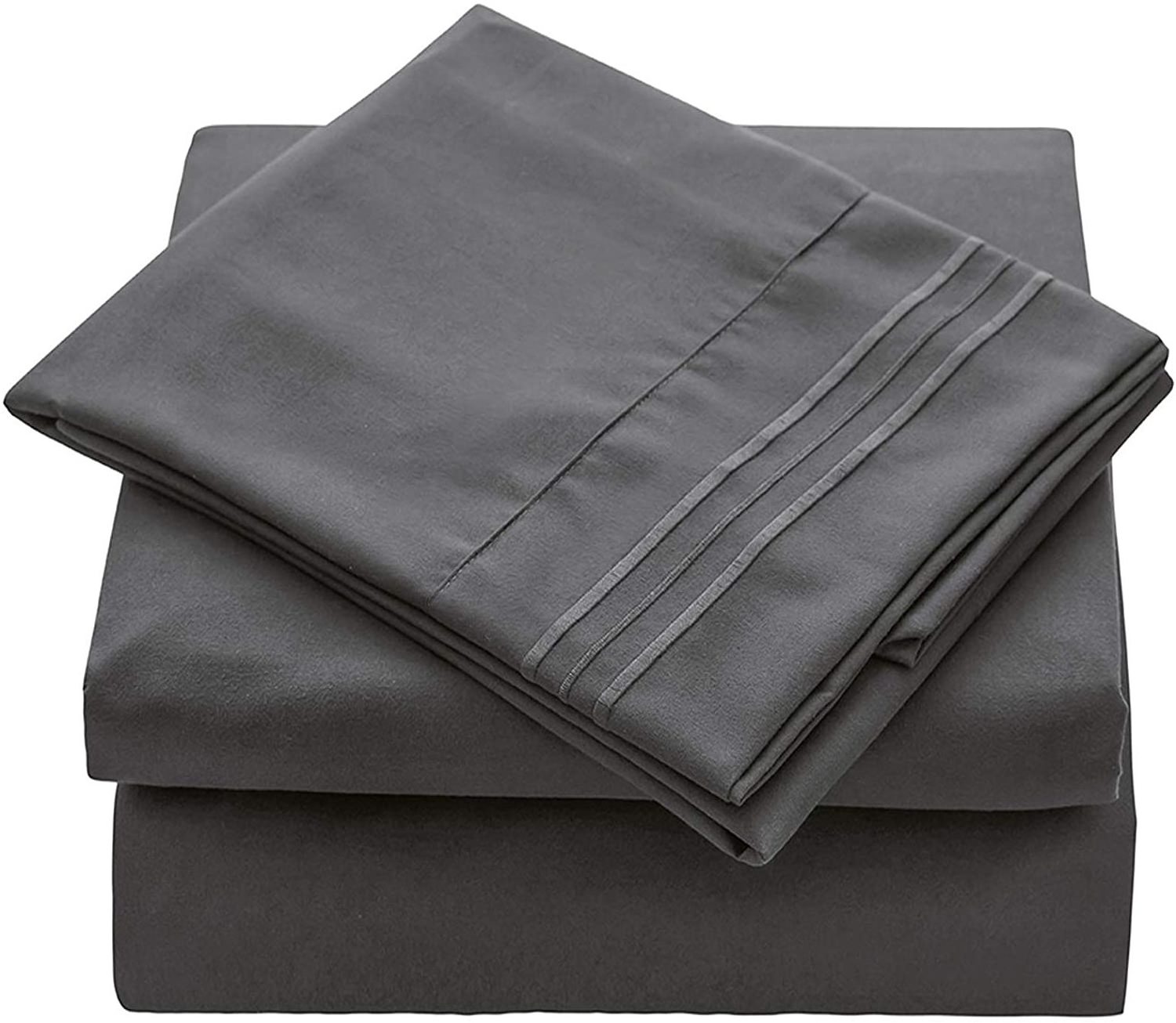 King Size Bedding Sheet Set 4 Piece Hotel Luxury Bed Sheets Extra Soft Deep Pockets Easy Fit Grey Color