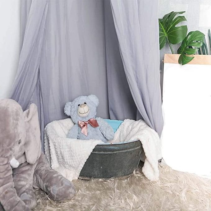 Bed Canopy Lace Mosquito Net Unique Pendant Play Tent Bedding for Kids Playing Reading with Children Round Dome Netting Grey