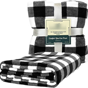 Buffalo Plaid Throw Blanket for Sofa Couch Soft Flannel Fleece White Black Checker Plaid Pattern Decorative Throw