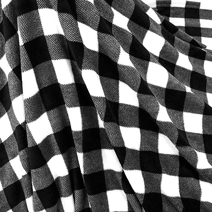 Buffalo Plaid Throw Blanket for Sofa Couch Soft Flannel Fleece White Black Checker Plaid Pattern Decorative Throw