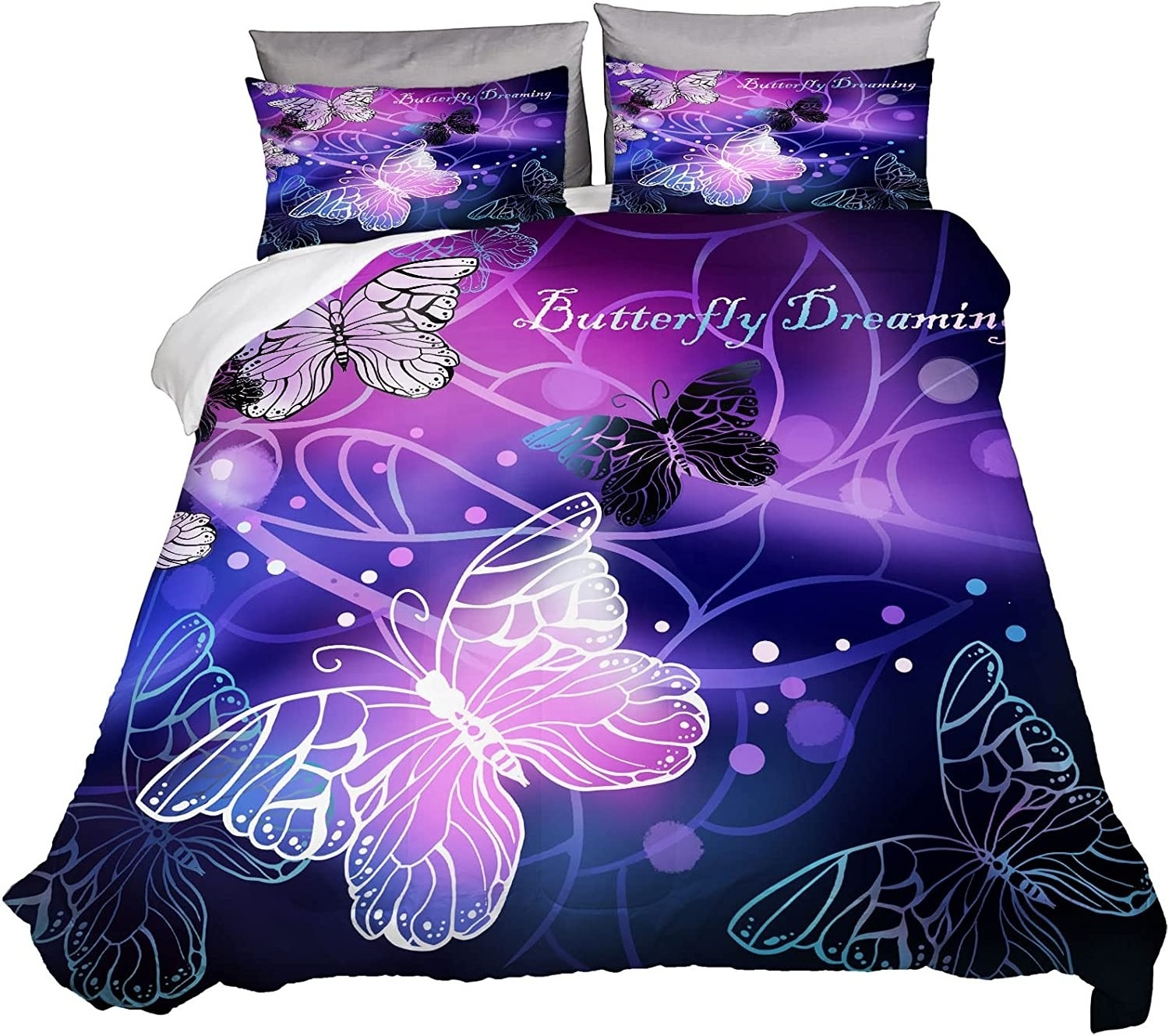 3D Purple Butterfly Bedding Twin Comforter Set Dreamy Butterfly Comforter Set for Girls and Women Soft Breathable