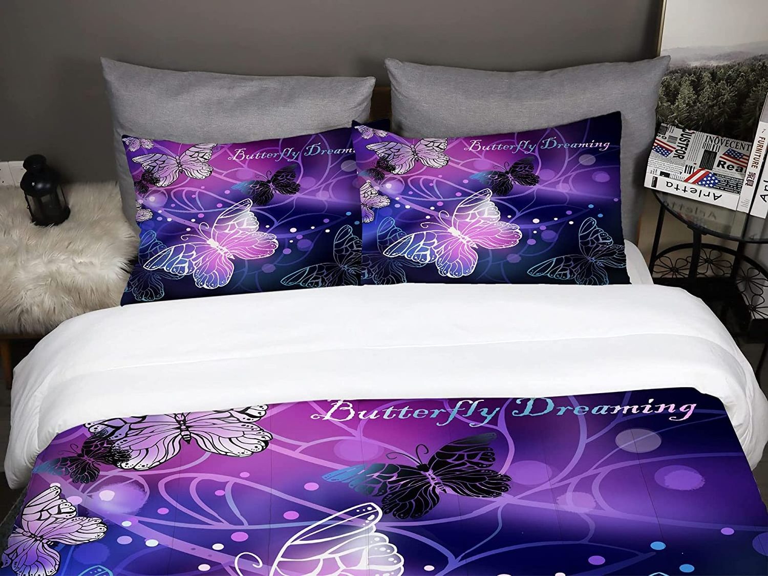 3D Purple Butterfly Bedding Twin Comforter Set Dreamy Butterfly Comforter Set for Girls and Women Soft Breathable