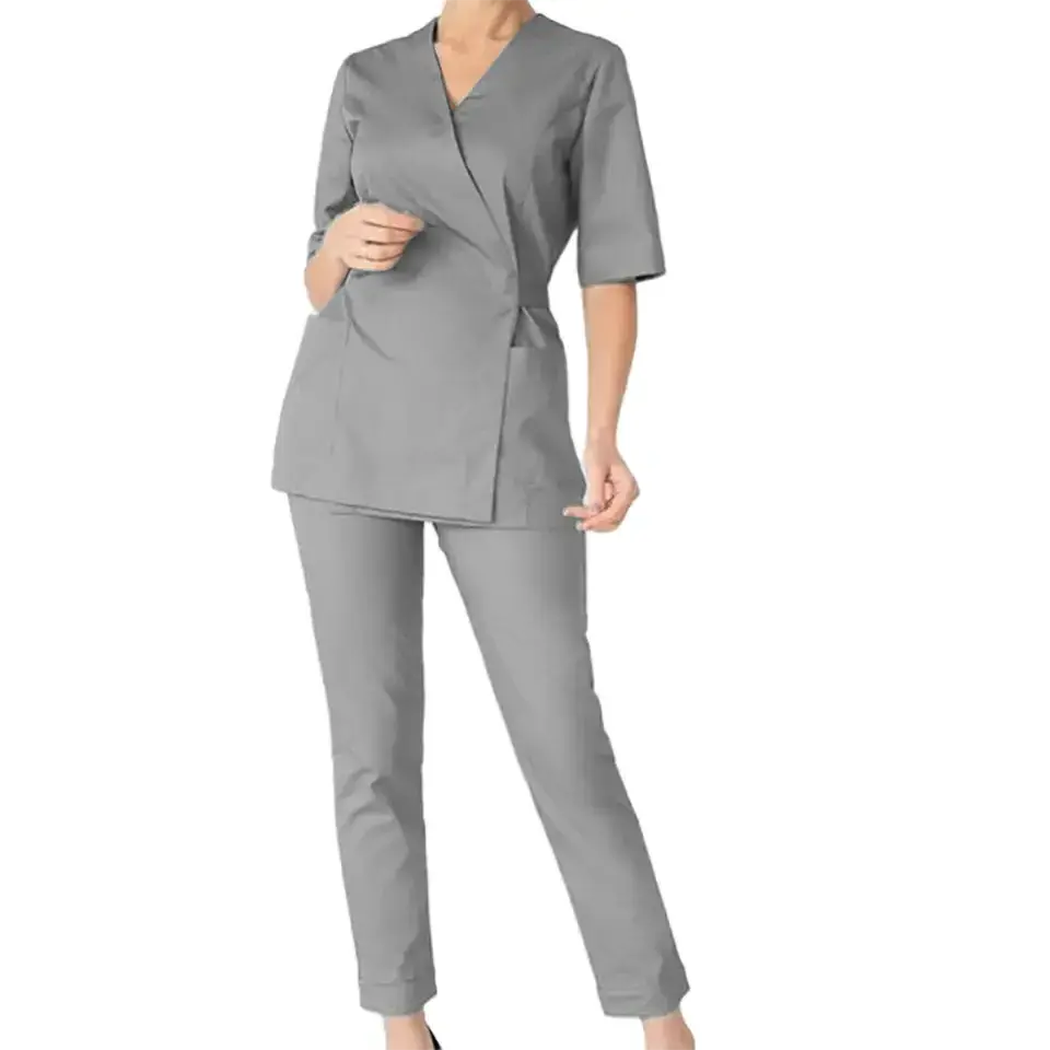 Custom Logo Scrub Suit For Women Short Sleeve Top Class Dark Green Scrubs Sets Wholesale Designer Medical Scrubs Uniform