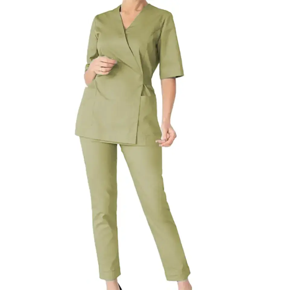 Custom Logo Scrub Suit For Women Short Sleeve Top Class Dark Green Scrubs Sets Wholesale Designer Medical Scrubs Uniform