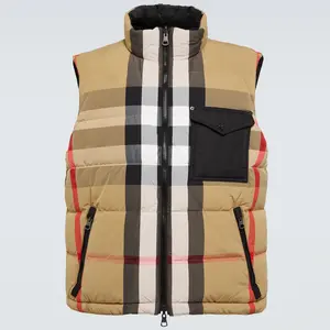 Fashion Winter Black Color Plus Size Plaid Stand Collar Quilted Waterproof Down Gilet Bubble Puffer Waistcoat Men's Vests