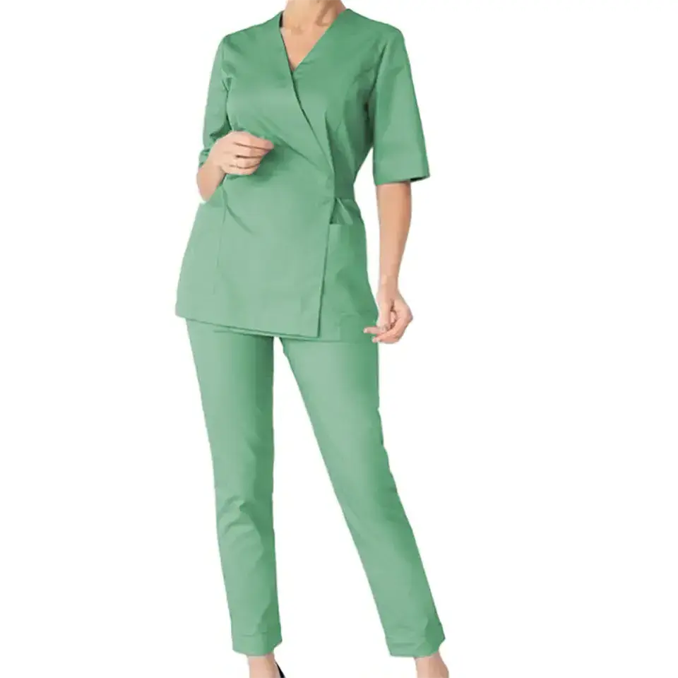 Custom Logo Scrub Suit For Women Short Sleeve Top Class Dark Green Scrubs Sets Wholesale Designer Medical Scrubs Uniform