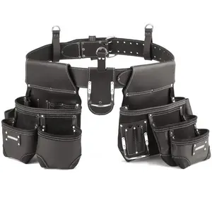 Custom Heavy Duty Adjustable Leather Electrician Engineer Waist Tool Belt Bag with Suspender