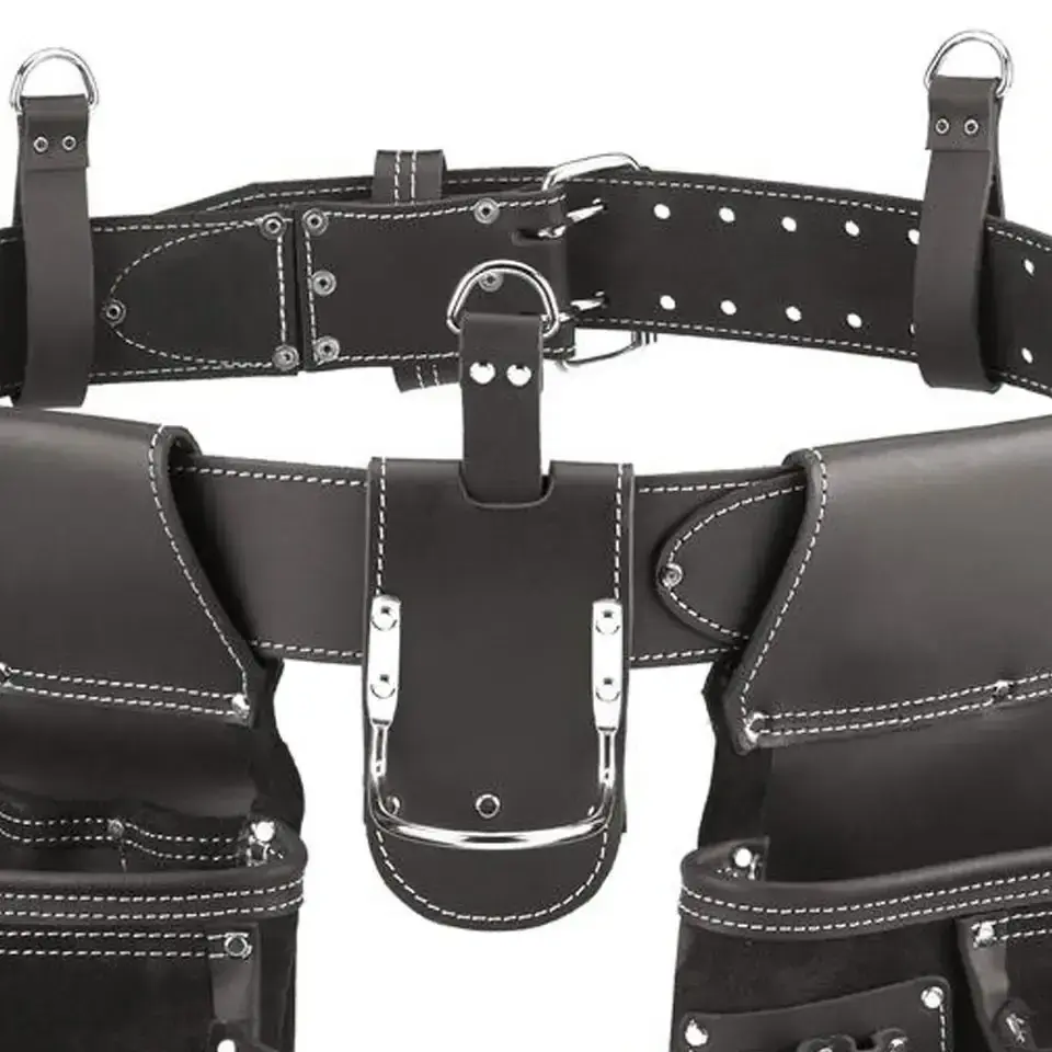 Custom Heavy Duty Adjustable Leather Electrician Engineer Waist Tool Belt Bag with Suspender