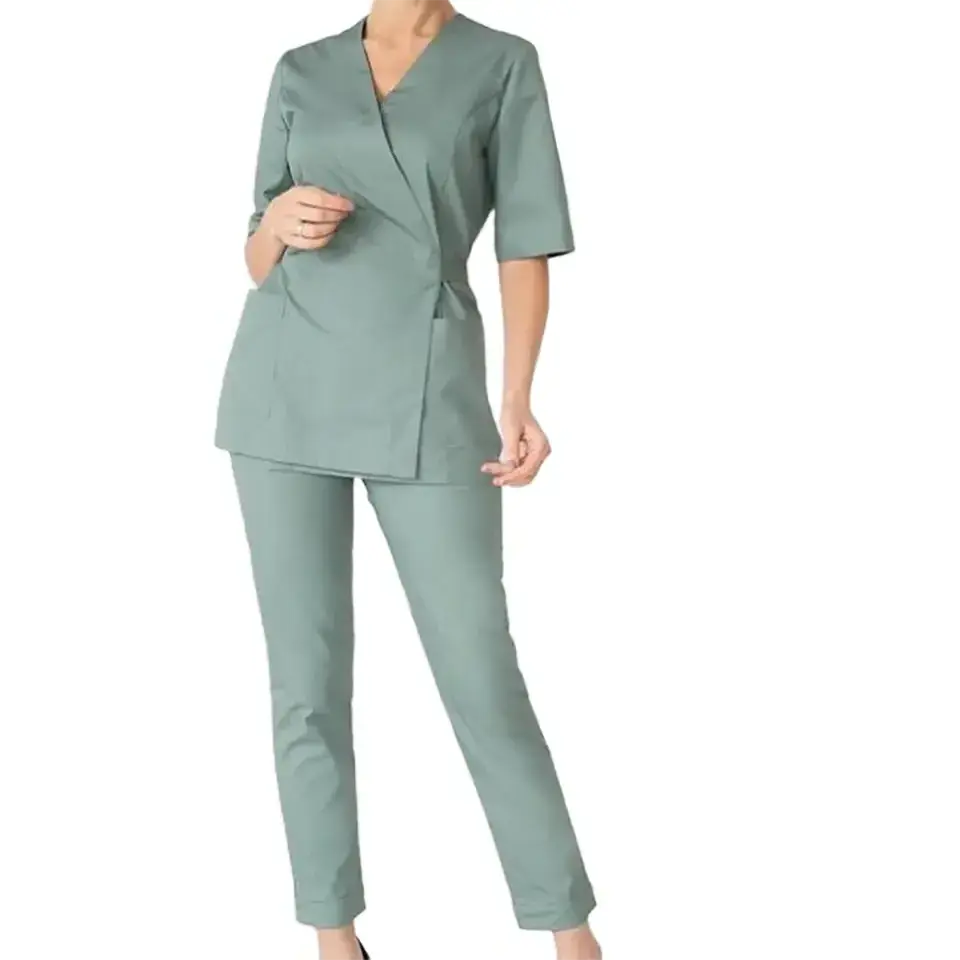 Custom Logo Scrub Suit For Women Short Sleeve Top Class Dark Green Scrubs Sets Wholesale Designer Medical Scrubs Uniform