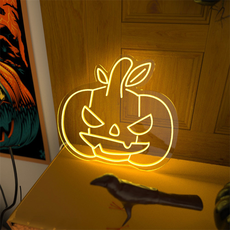 China Supplier custom flex neon Halloween party wall decor led lighting pumpkin neon sign