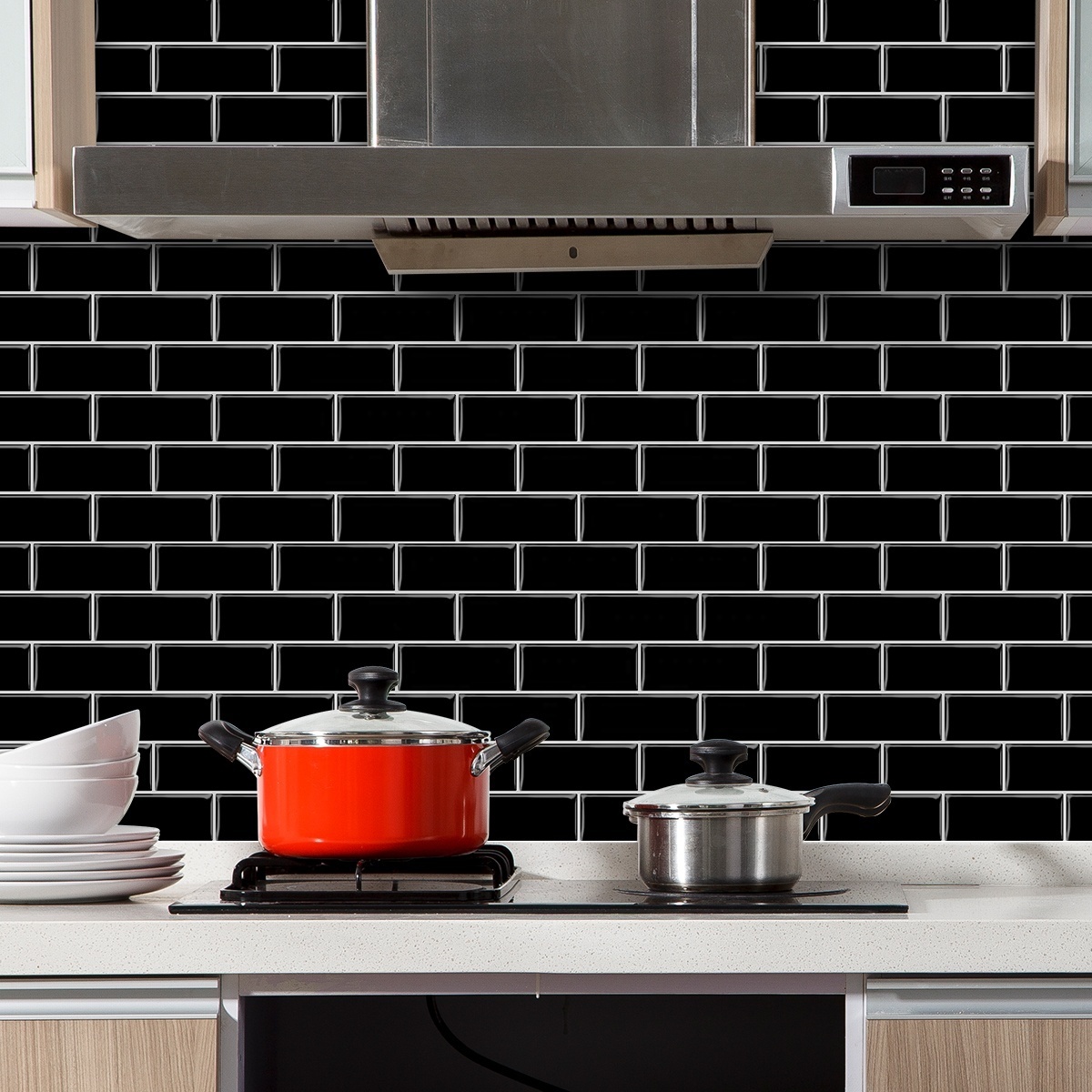 12*12 INCH black with grey grout brick ear Sticky Tiles 3D Backsplash Self-adhesive Mosaic Decoration for Interior Walls