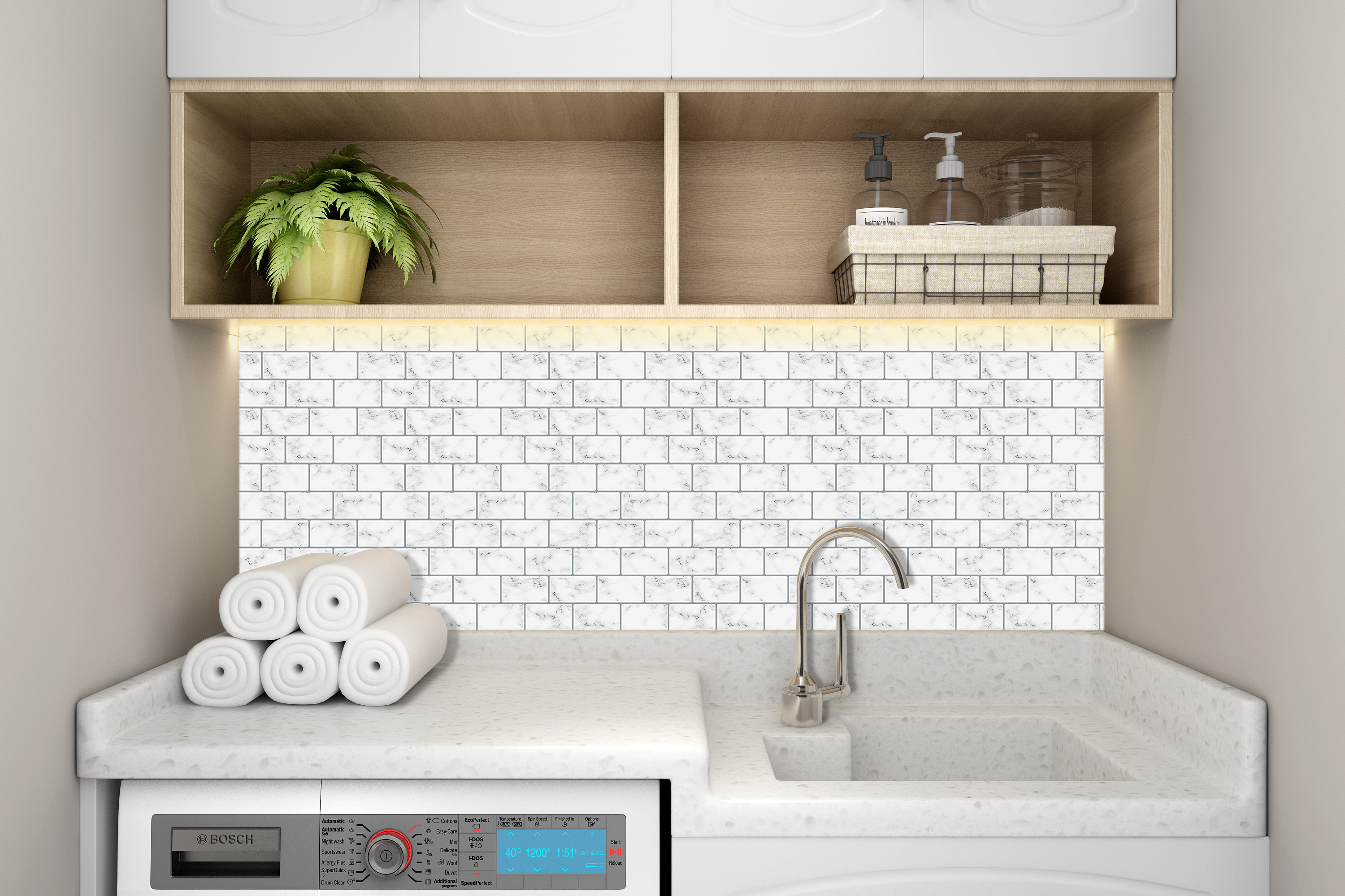 Self Adhesive Bathroom Wall  Tiles Adhesive Tile Sticker Peel n Stick Wall Tile Stick on Kitchen Backsplash White Marble Subway