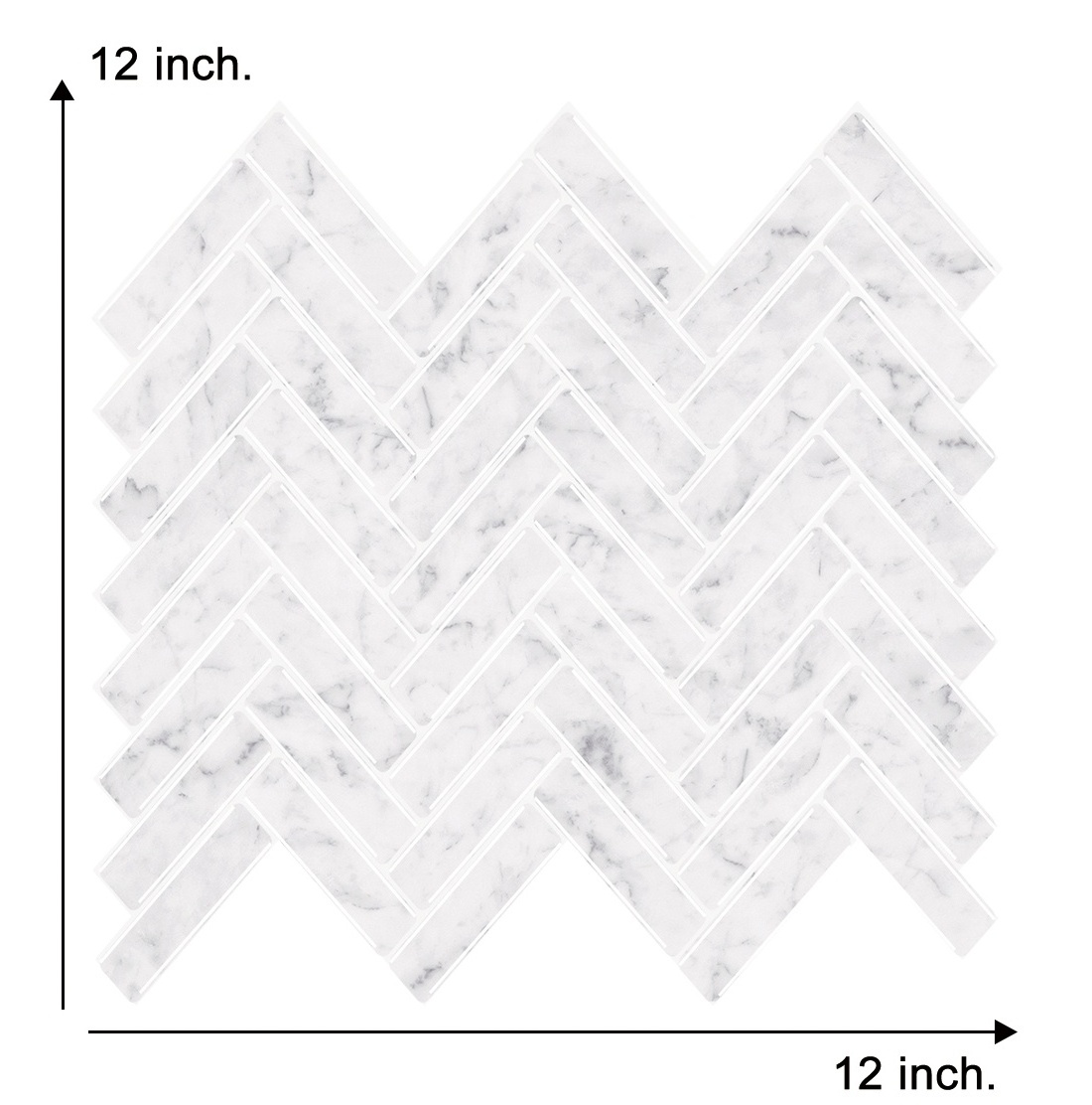 Home Art Wall Tiles 3D Effect Mosaics Sticker 12*12 inch White marble herringbone  wall tiles waterproof for bathroom kitchen