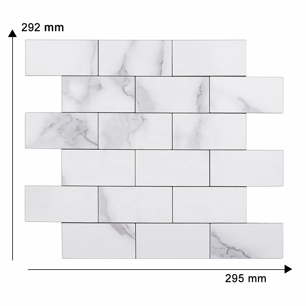 12*12inch white marble  wood  home decorative waterproof Stick and Go Wall Tile Backsplash Peel and Stick Mosaics