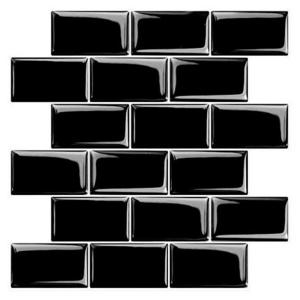 12"x12" Premium Anti Mold Kitchen Backsplash Peel and Stick Black Self Adhesive Wall Tile