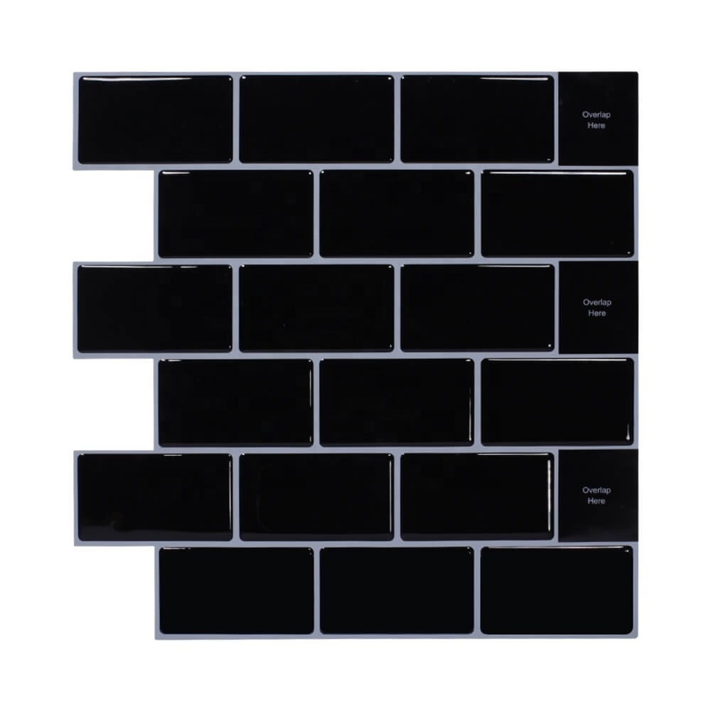 12*12 Inch Peel and Stick Wall Tile Black Subway Tile Fireplace Tile Backsplash Kitchen Bathroom Showroom Self-adhesvie