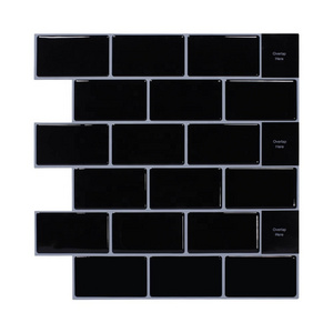 12*12 Inch Peel and Stick Wall Tile Black Subway Tile Fireplace Tile Backsplash Kitchen Bathroom Showroom Self-adhesvie