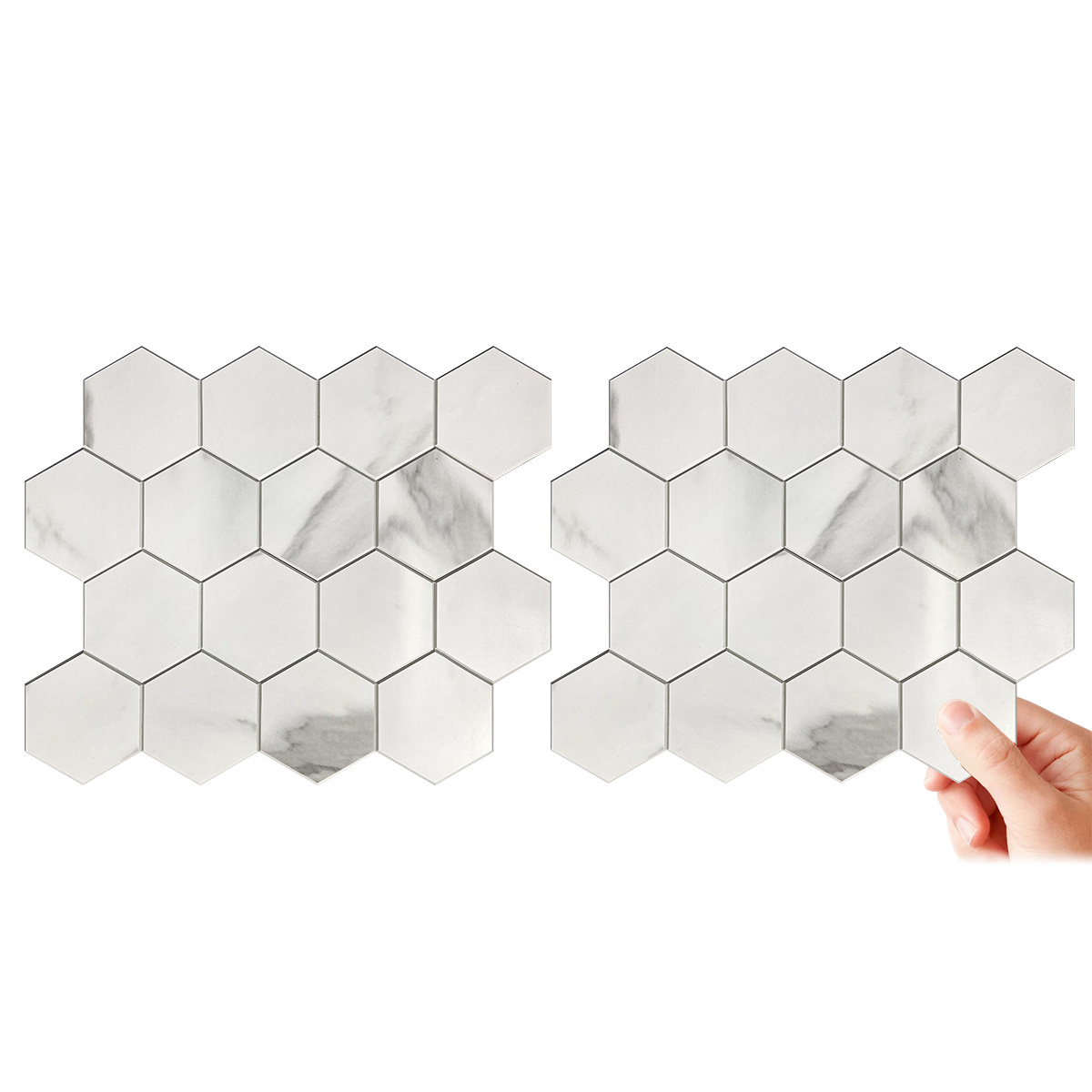 Large Hexagon in white color with marble of Peel and Stick Wall Tile 4MM Thickness Waterproof for kitchen backsplash