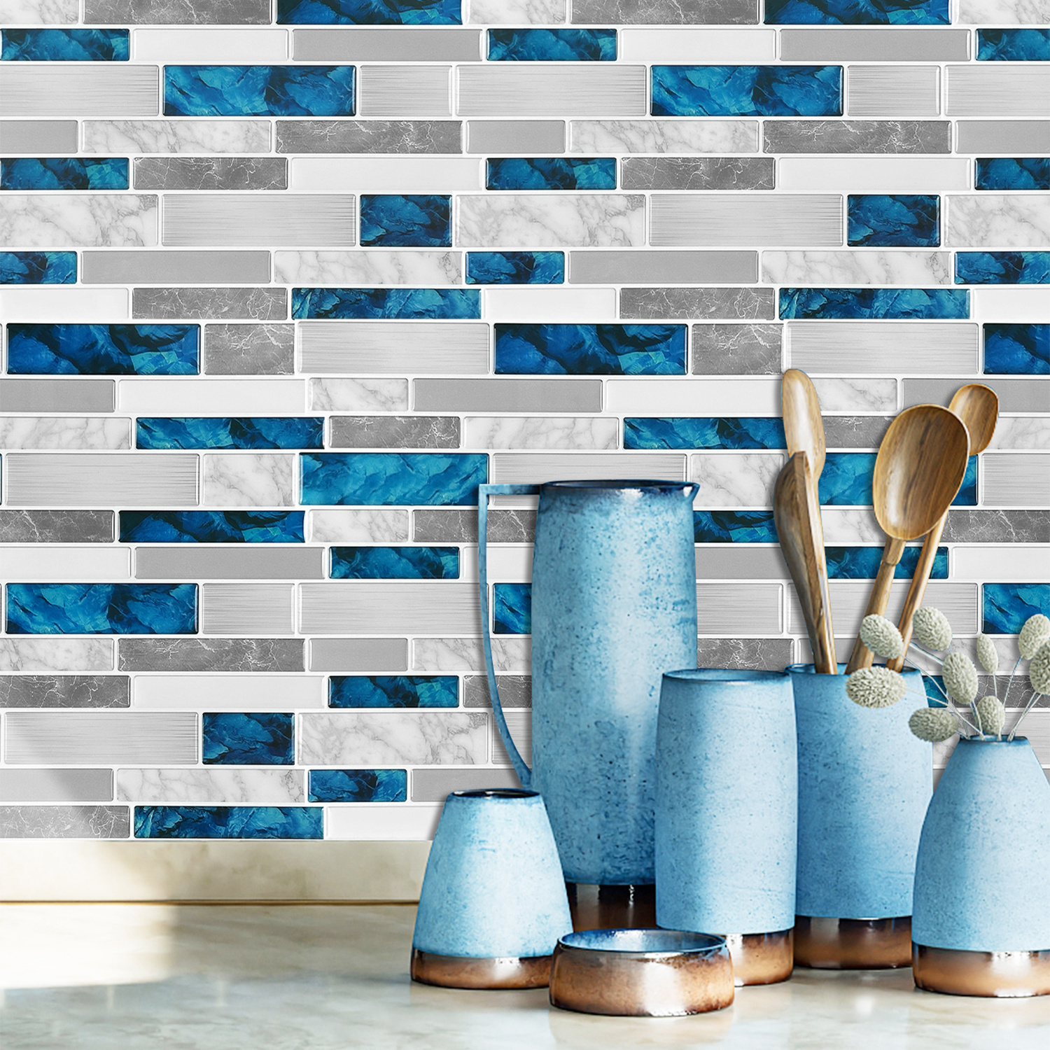 Vivid Tiles 3D Self Adhesive Mosaic Tile Peel And Stick Vinyl Tiles For Kitchen Bathroom Living Room Backsplash