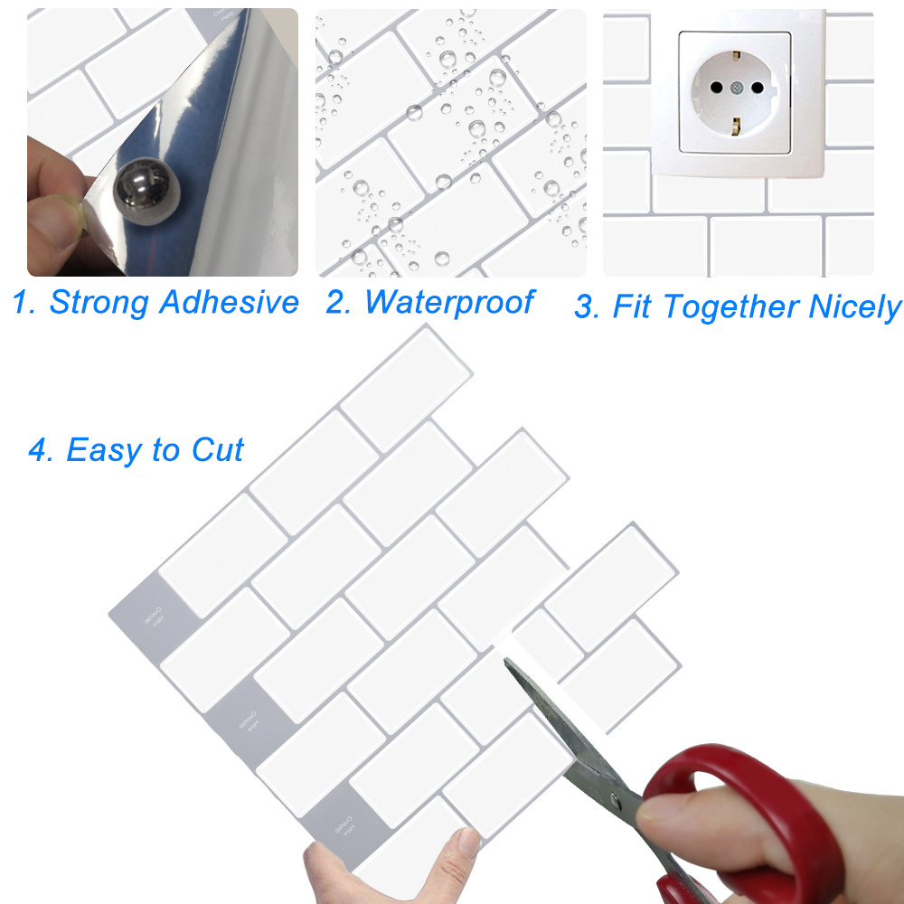 Bathroom Mosaic Tiles Self Adhesive Deco Wall Stickers for Kitchen Tiles Peel and Stick Decor