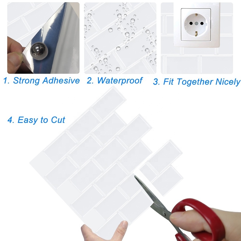 Self Stick Backsplash Subway White Wall Tile Sticker Stick On Removable Anti-Mold Vinyl Peel and Stick Wall Decal