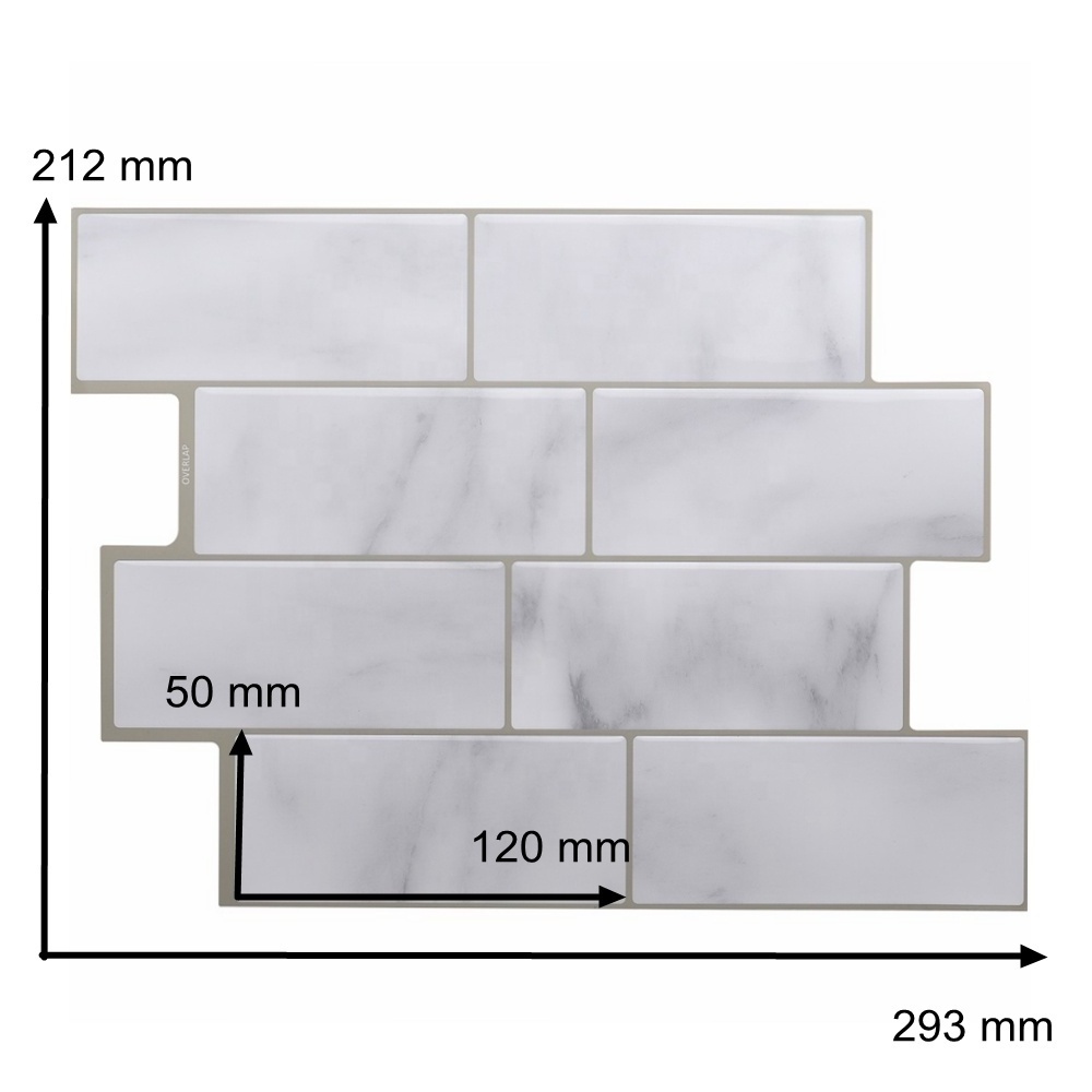 Peel and Stick Bathroom Tiles Adhesive Kitchen Tiles Subway Marble Vinyl Wall Tile 3D Effect DIY Waterproof