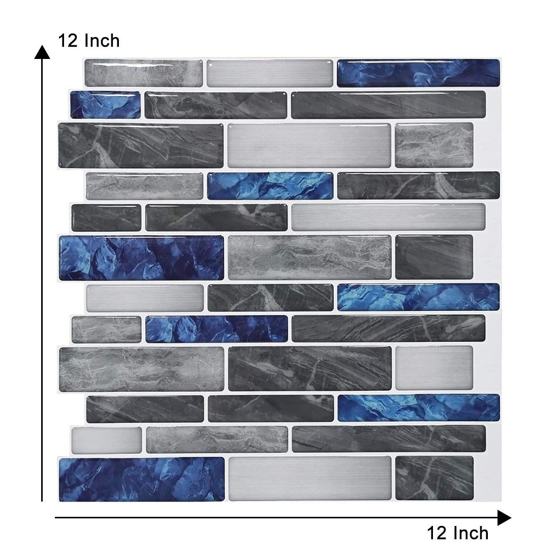 Long Strip Style Self Adhesive Mosaic Grey And Blue Marble  Strip  wall tiles  home decor for kitchen Bathroom Backsplash