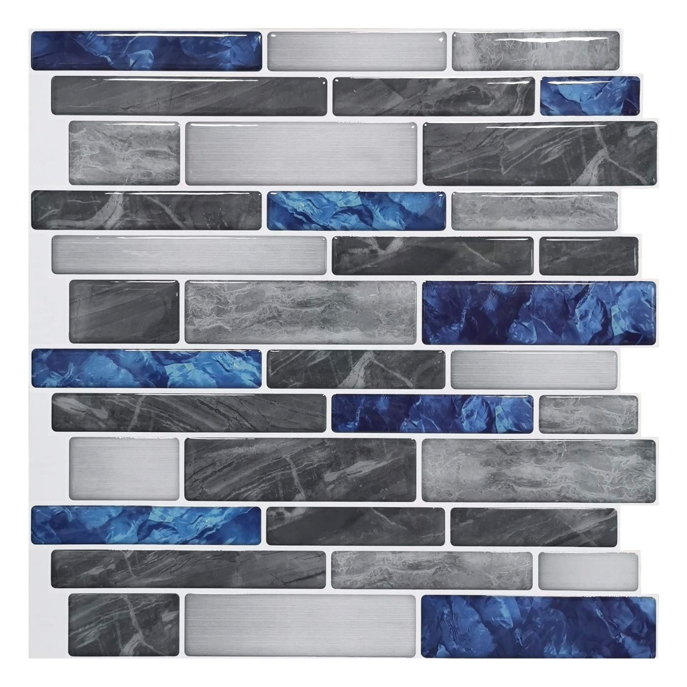 Long Strip Style Self Adhesive Mosaic Grey And Blue Marble  Strip  wall tiles  home decor for kitchen Bathroom Backsplash