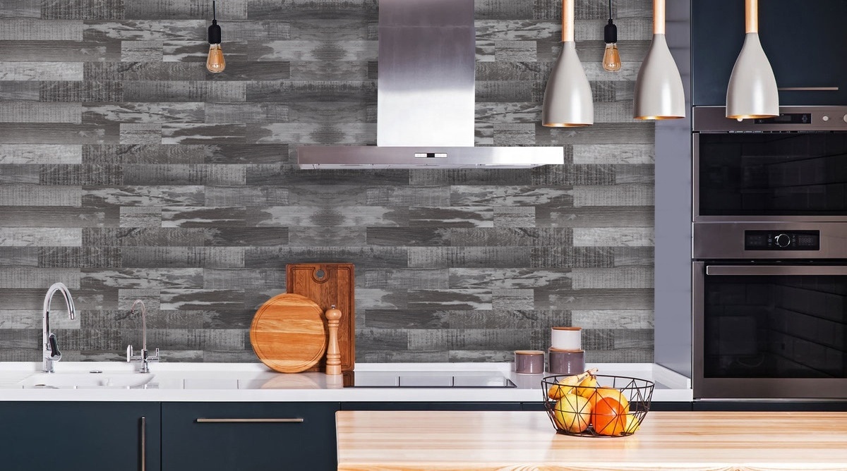 Anti-Mold Self Adhesive Tiles Waterproof Kitchen Backsplash Peel And Stick Shiplap PVC Sticker In Long Subway Wood Effect