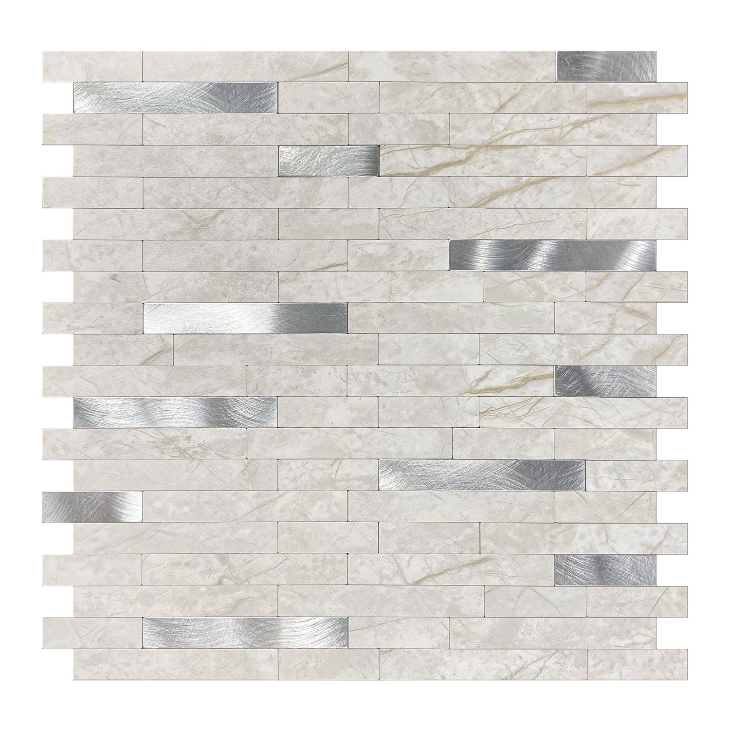 PVC Composite Wall Tiles Peel and Stick Mosaic Tile for Kitchen, Faux Stone Backsplash