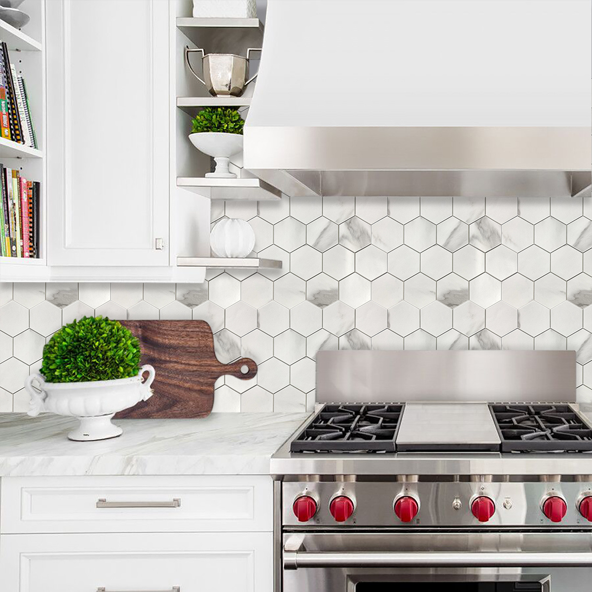 Large Hexagon in white color with marble of Peel and Stick Wall Tile 4MM Thickness Waterproof for kitchen backsplash