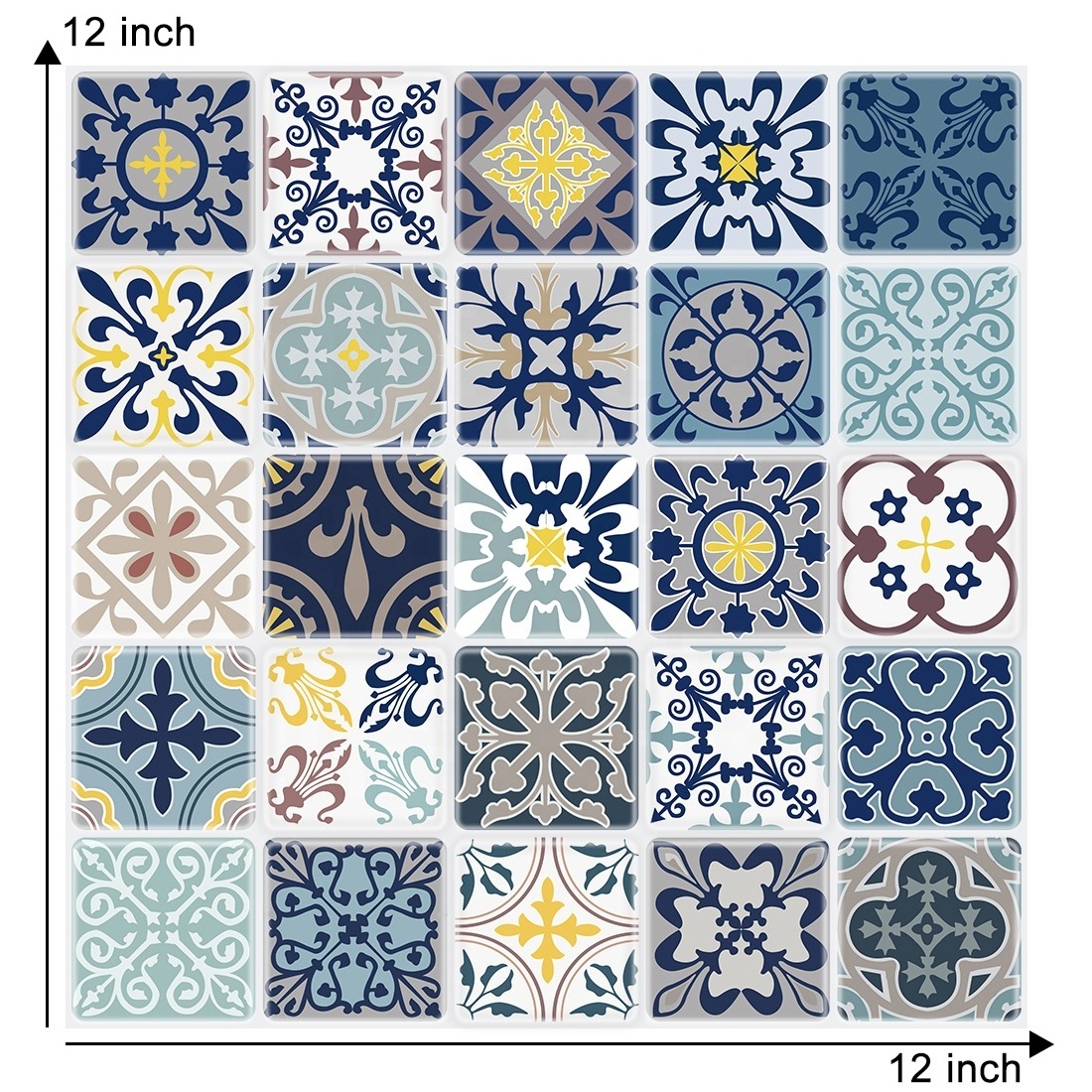 12*12 inch peel and stick blue moroccan  style  vinyl wall tiles waterproof for kitchen bathroom living room backsplash