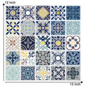 12*12 inch peel and stick blue moroccan  style  vinyl wall tiles waterproof for kitchen bathroom living room backsplash