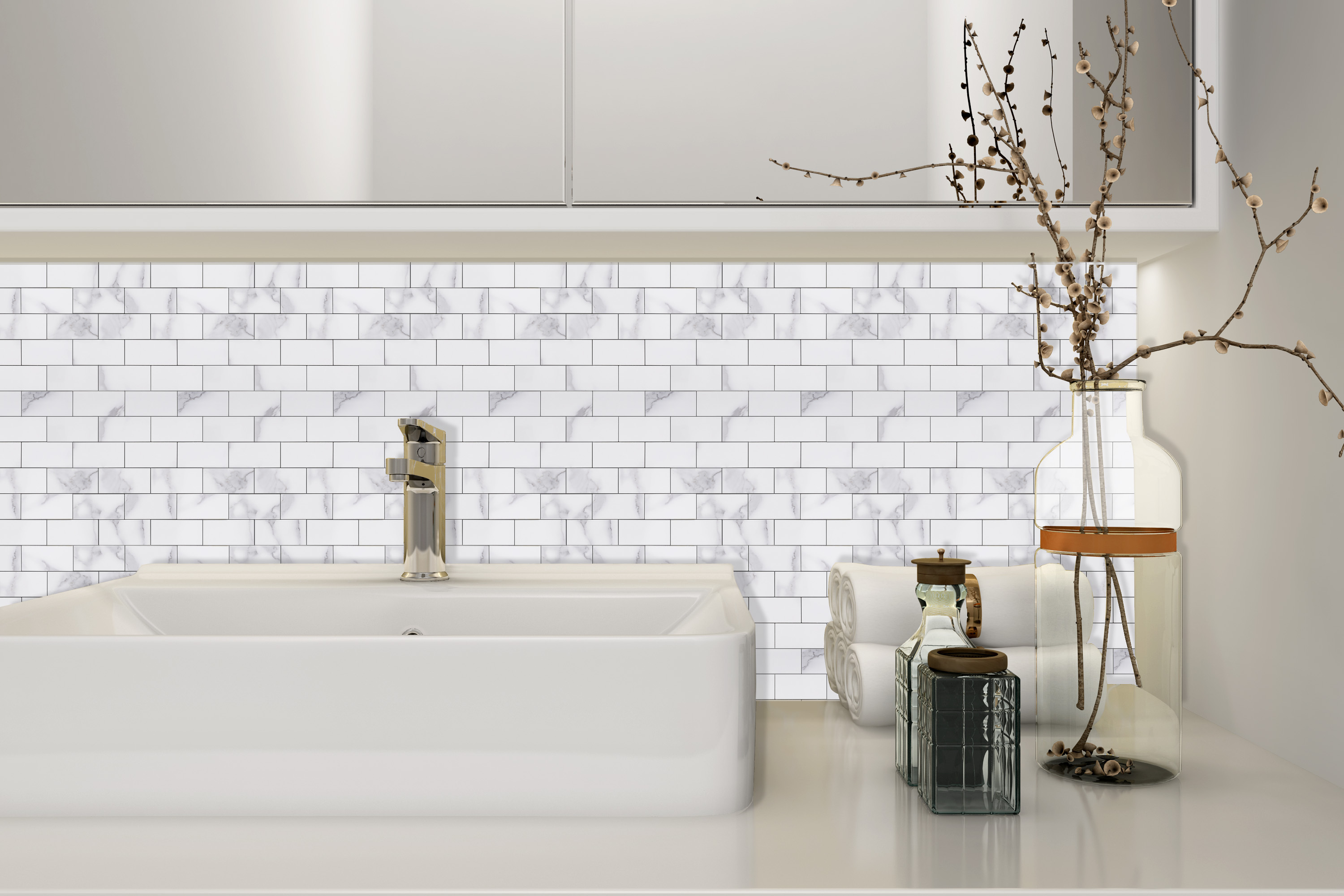 Best Seller  Strong Adhesive White Marble Brick   Composite  Design  Borders For Living Room Backsplash Kitchen