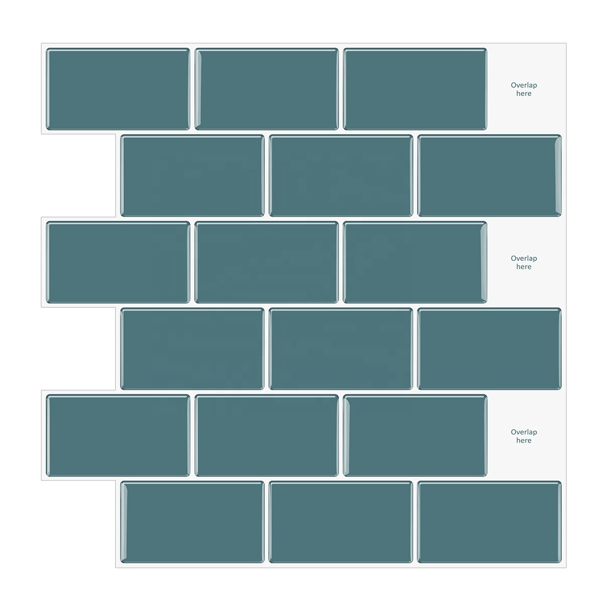 12*12 Inch Peel And Stick Green And Blue Subway  Vinyl Wall Tiles Waterproof For Kitchen Bathroom Living Room