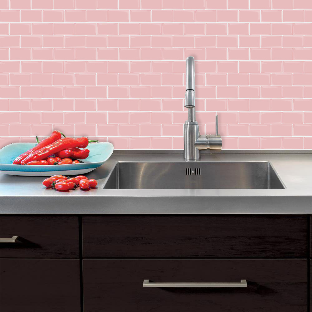 Cheap goods from china adhesive vinyl 3D pink peel and stick mosaic vinyl backsplash sticker tiles