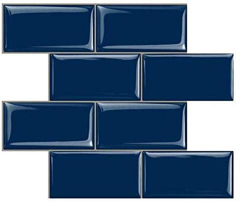 Easy DIY Decoration Peel and Stick Navy Blue Backsplash Subway Tile for Kitchen Walls Mosaic Art