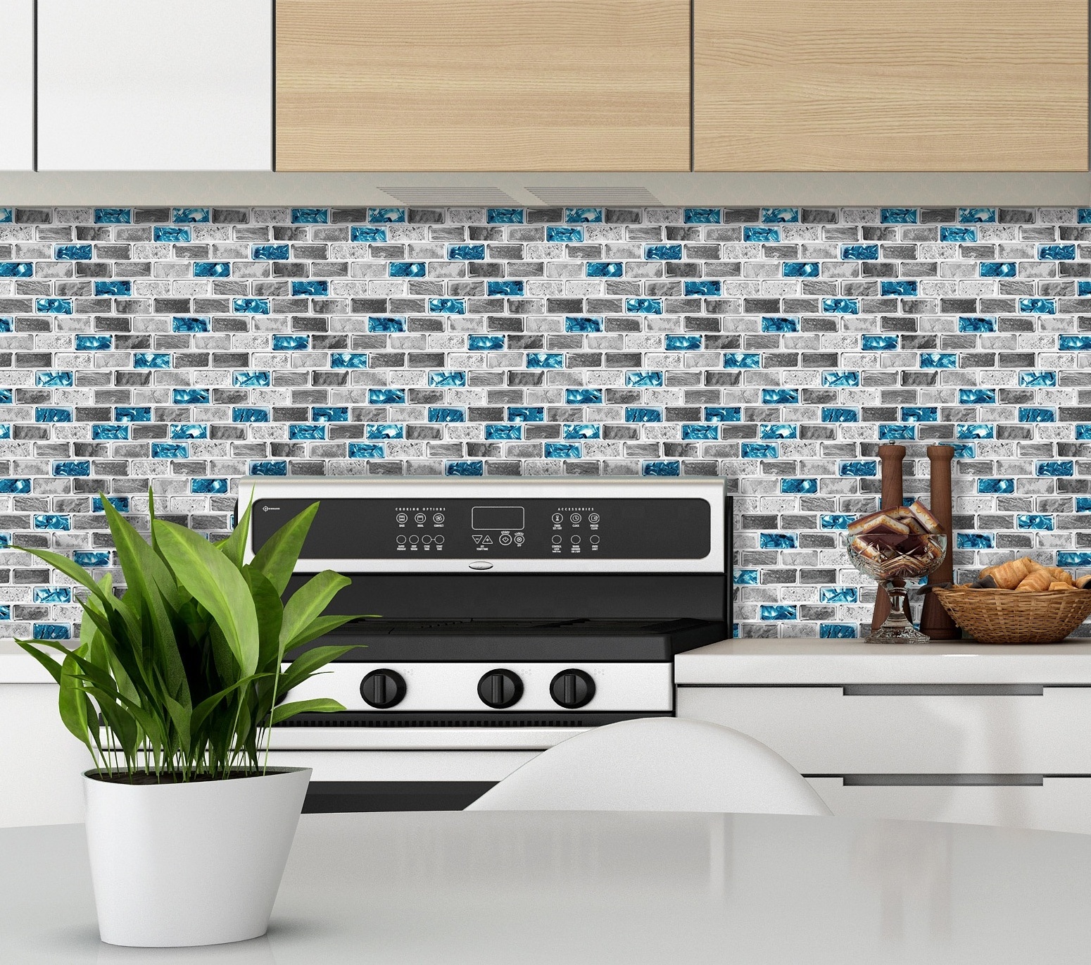 Self Stick Backsplash  Blue Marble Stripe  Wall Tile Sticker Stick On Removable Anti-Mold Vinyl Peel and Stick Wall Decal